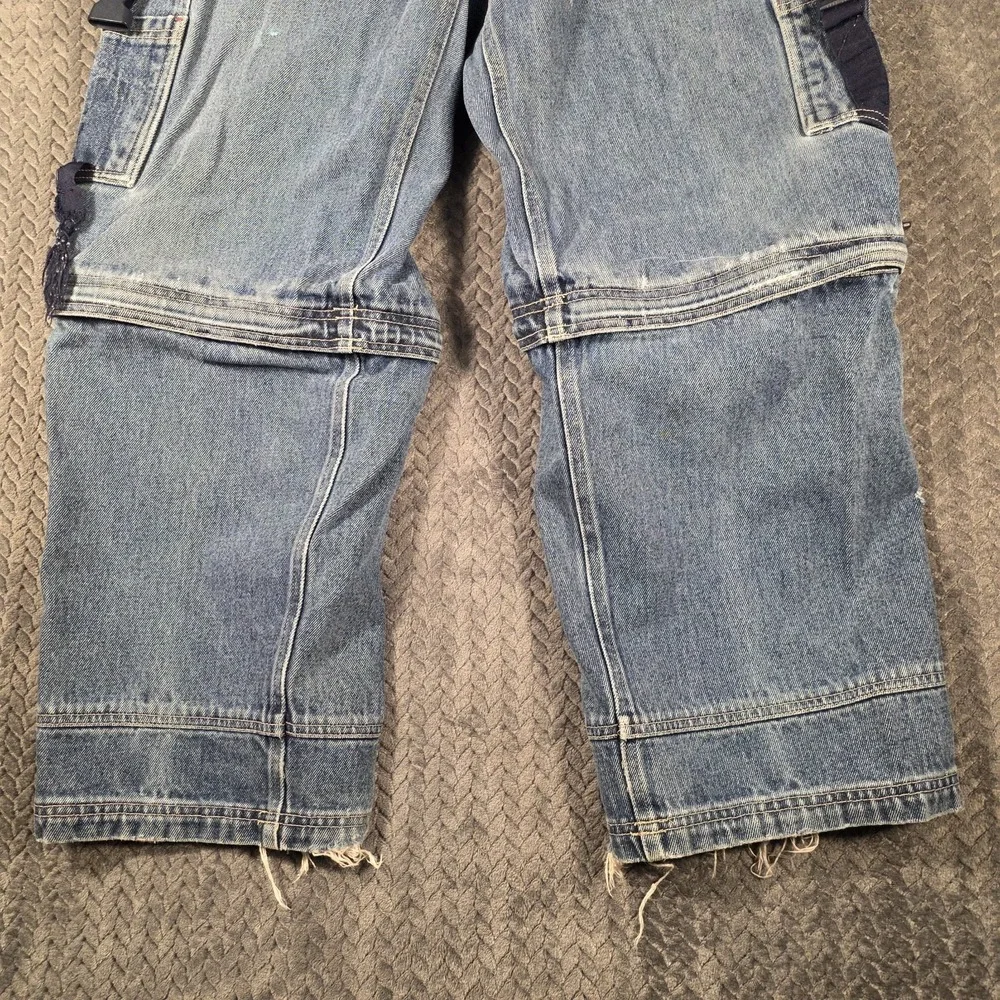 Vintage Bugle Boy Convertible Cargo Jeans Mens 32x28 Baggy Y2K Distressed Skater